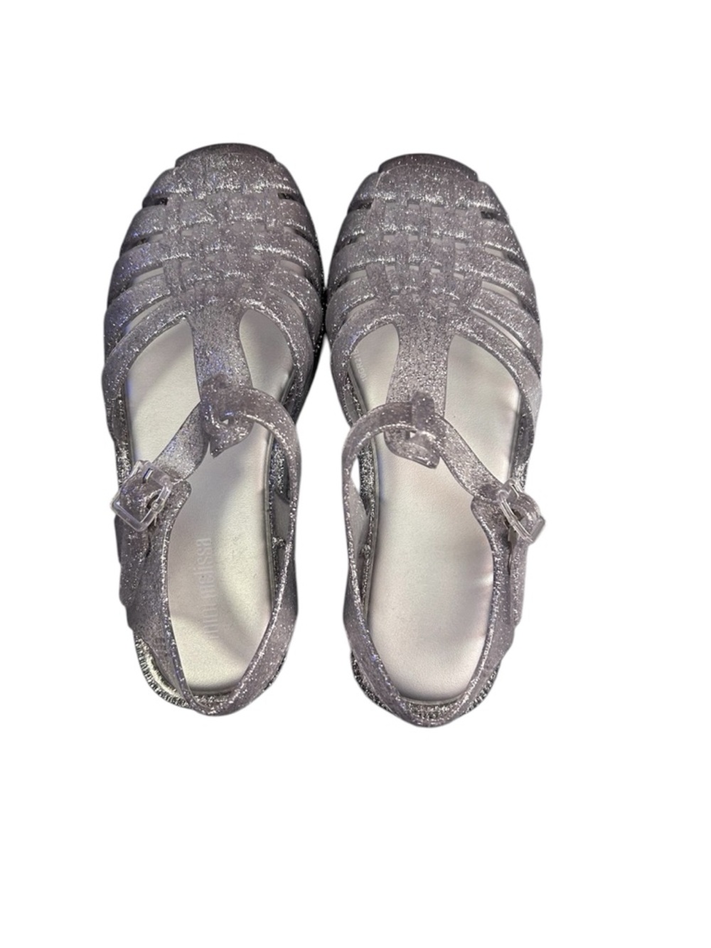 Mini Melissa OG Possession Silver Glitter Jelly Sandals Size 2